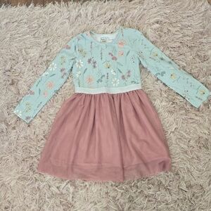 Floral Long-Sleeve Kids Dress in Mint and Mauve